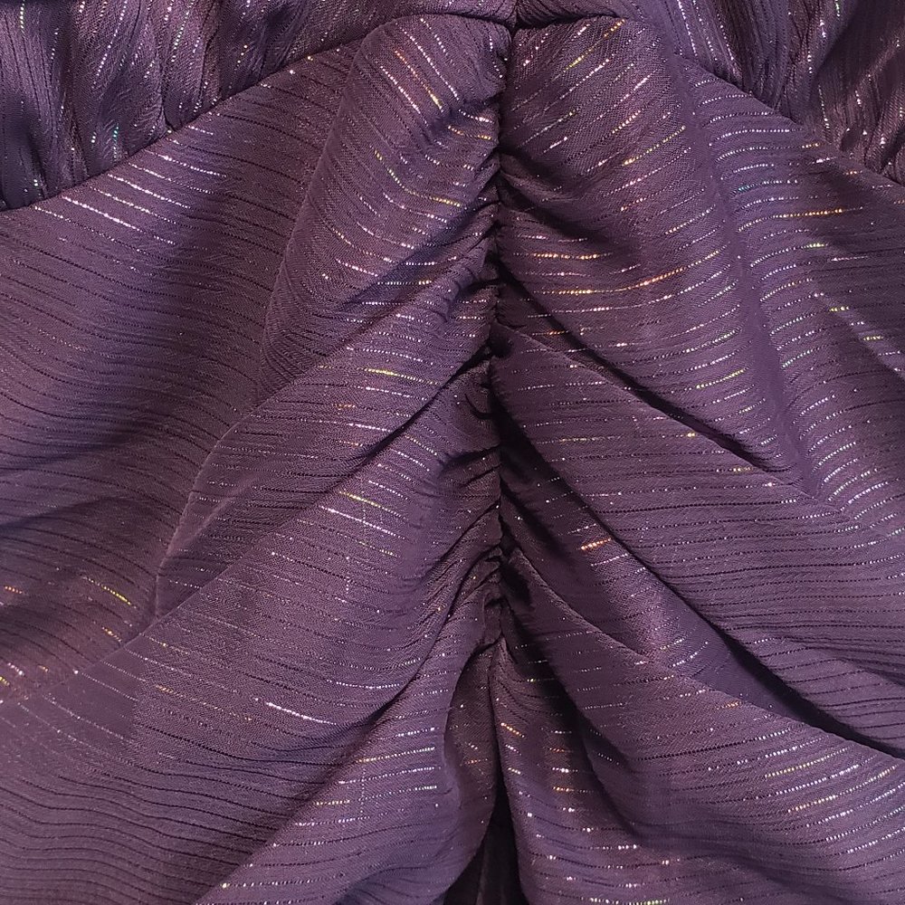 WOMENS ARIELLA PURPLE W/ METALLIC PIN STRIPES COCKTAIL DRESS SIZE LARGE - Picture 4 of 6